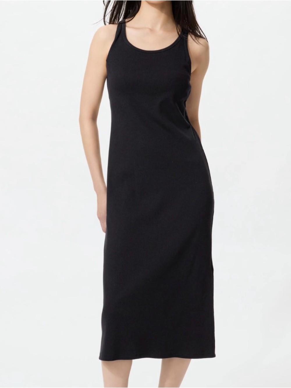 UNIQLO Black Ribbed Bra Padded Midi Dress